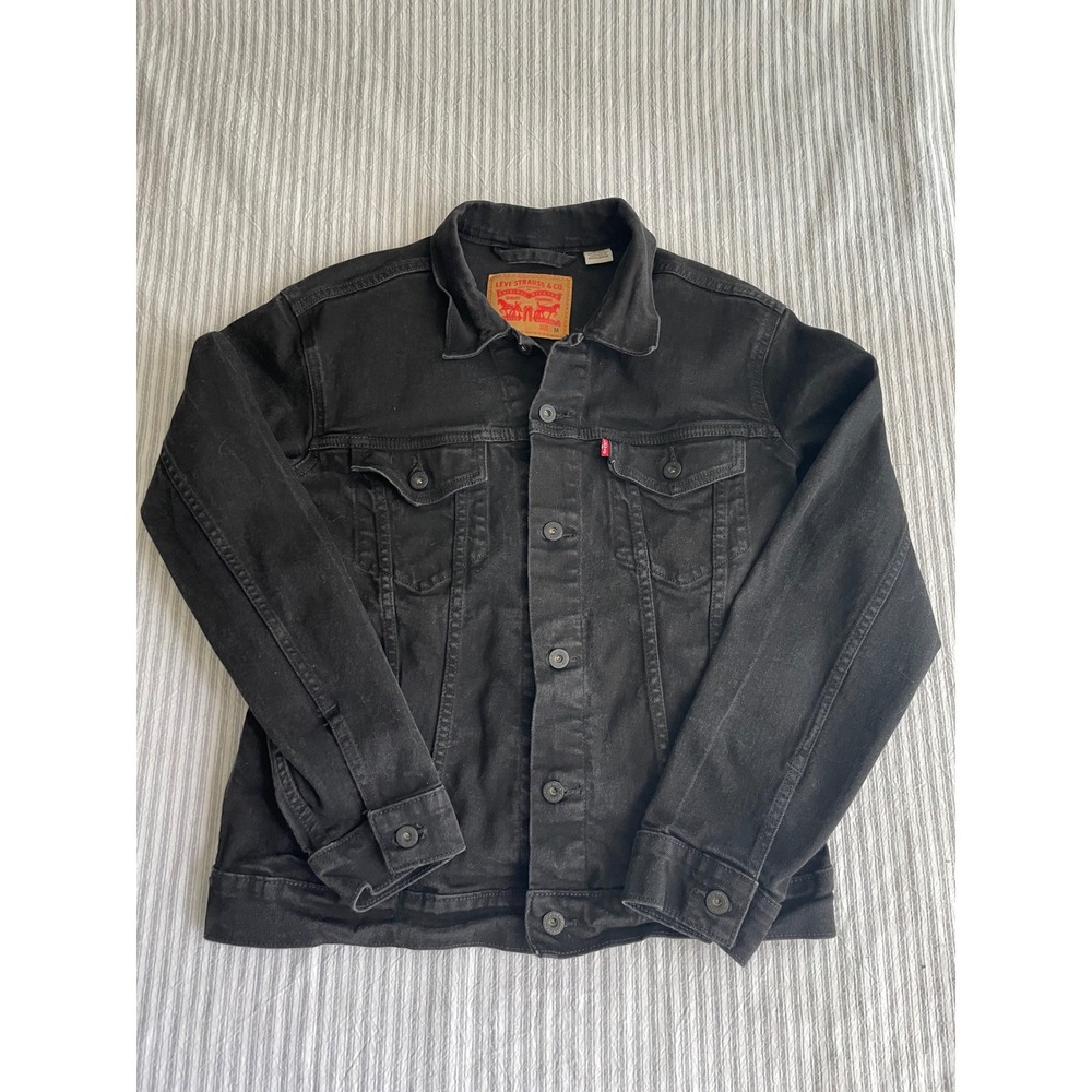 Levis Mens Trucker Jacket Black Denim Button Up Coat Medium 72334-0223